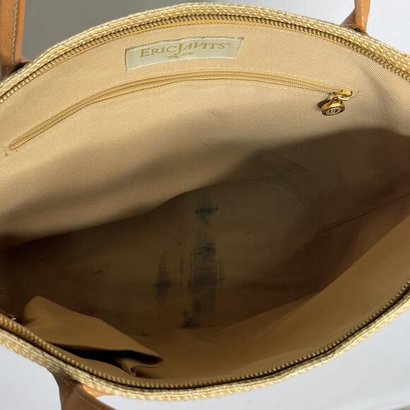 Eric Javits Leather Trim Strass Tote Shoulder Bag Leather Trim Zip Travel - Picture 7 of 10